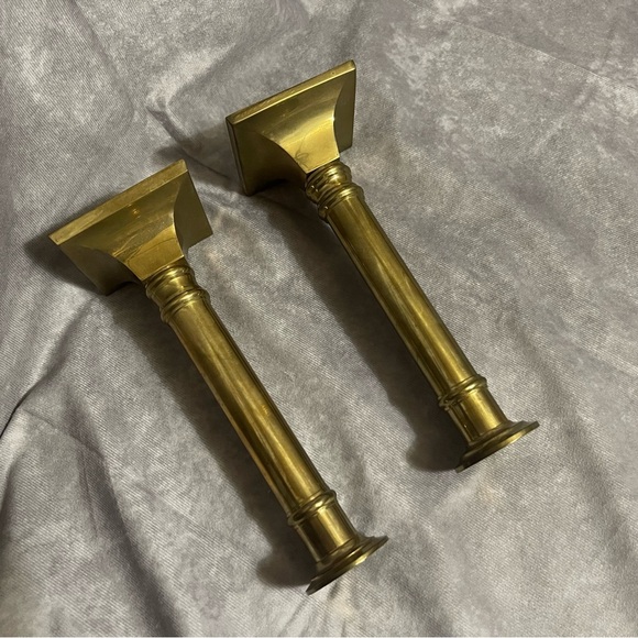 Vintage Solid Brass Candlesticks Set of 2 Square Bottom Taper Holder Heavy - Picture 5 of 6
